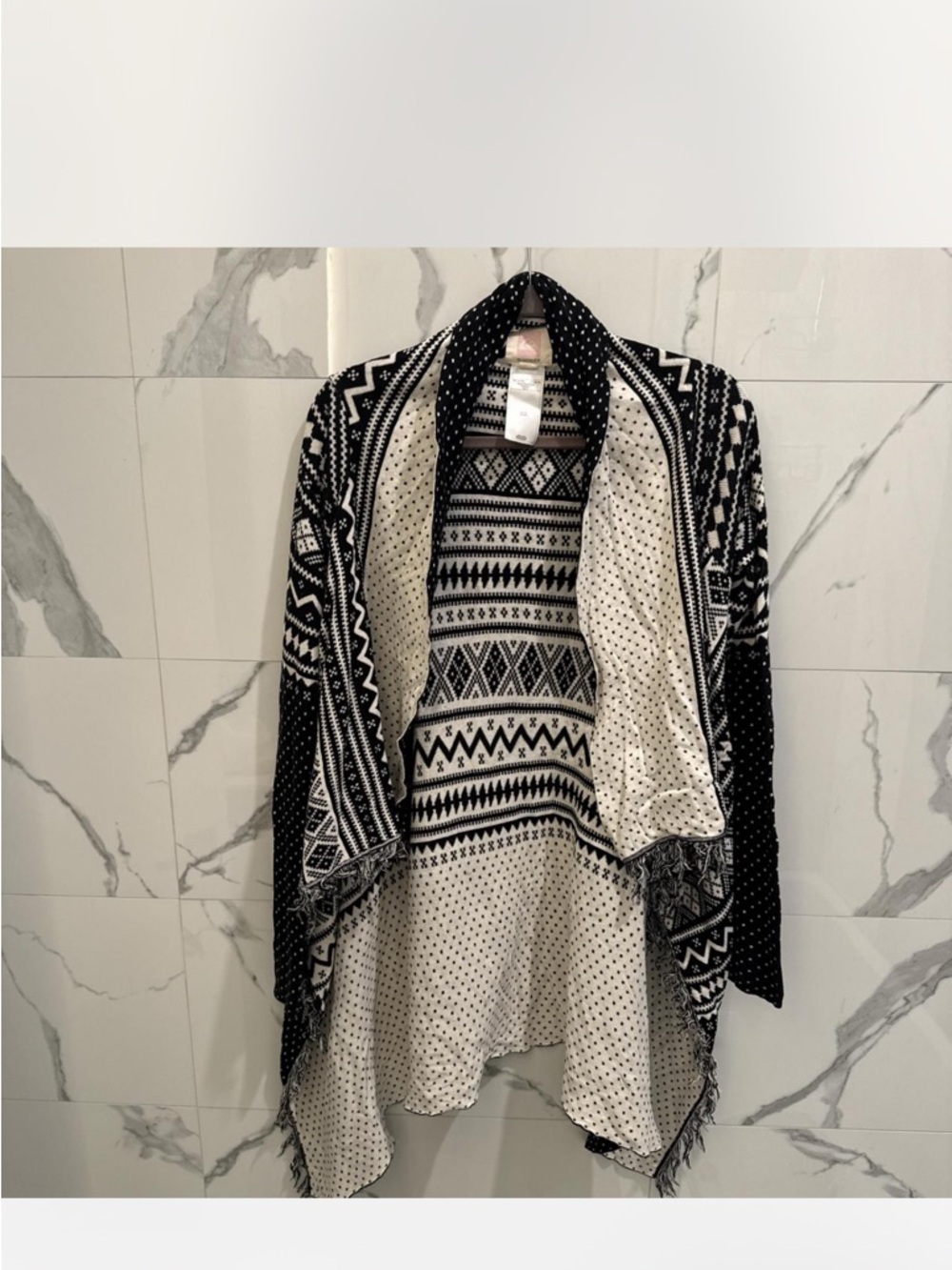 Black & Cream Patterned Open-Front Women's Sweater Cardigan